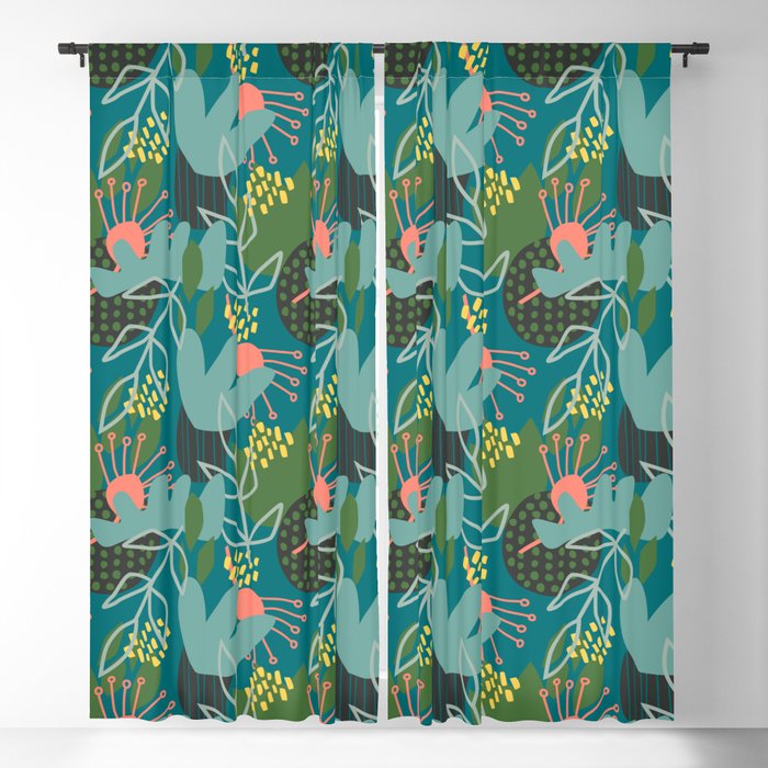 Cut Paper Floral - Teal Blackout Curtain