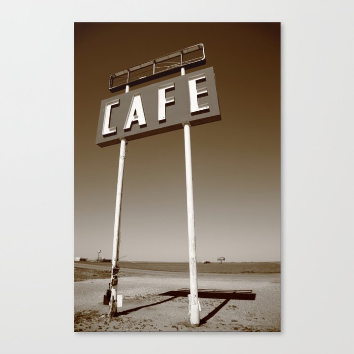 Route 66 - Cafe Sign 2012 Sepia Canvas Print
