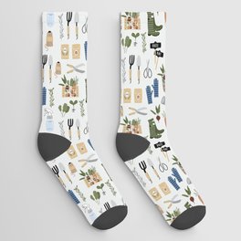 Kitchen Garden Pattern Socks | Botanical, Summer, Gardening, Kitchengarden, Plants, Gardenboots, Basil, Carrot, Radish, Graphicdesign 