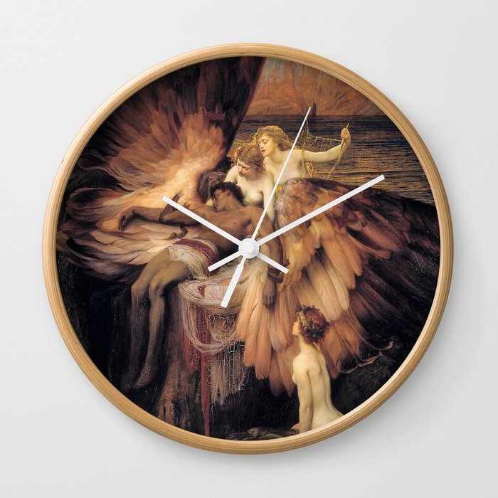 Flying too close to the sun; the lament for Icarus by the angels portrait painting by Herbert Draper  Wall Clock
