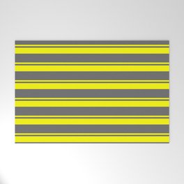 [ Thumbnail: Yellow and Dim Gray Colored Lined/Striped Pattern Welcome Mat ]
