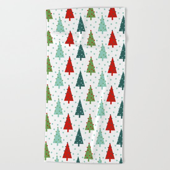 Christmas Tree holiday dots snow polka dot minimal modern geometric christmas decor design Beach Towel