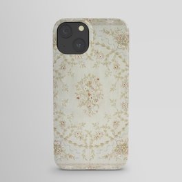 Antique French Aubusson Carpet Cream Rose Sage Floral iPhone Case