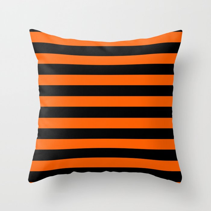 Black \u0026 Orange Stripes Throw Pillow by 