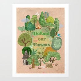 Defend our Forests Art Print | Wooks, Forest, Trees, Grees, Drawing 
