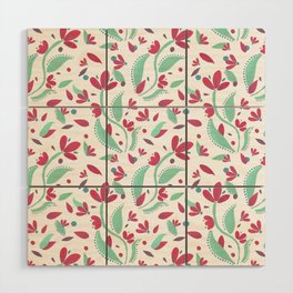 Gouache floral pattern - pink and green palette  Wood Wall Art