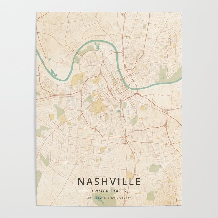 Nashville, United States - Vintage Map Poster