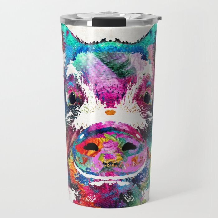 Colorful Pig Art - Squeal Appeal - By Sharon Cummings Travel Mug