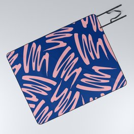 Navy blue pink geometrical acrylic paint brushstrokes Picnic Blanket
