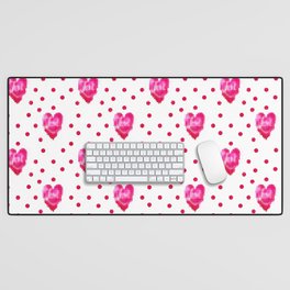 Hot Pink Heart And Polka Dots Pattern Desk Mat