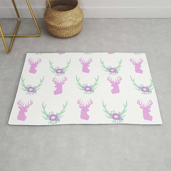 Deer Silhouette Florals Cute Nursery Baby Home Decor Girls Gifts Pastel Mint And Purple Rug By Charlottewinter Society6