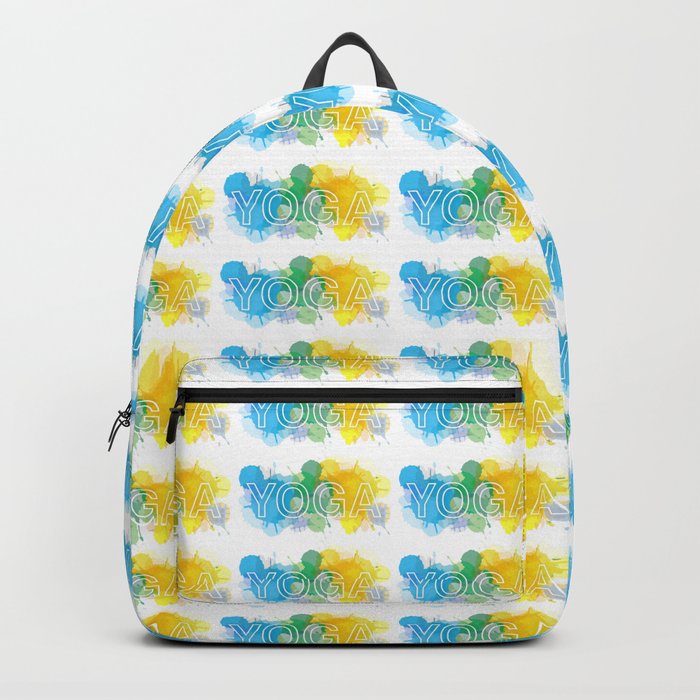 YOGA typography short quote in colorful watercolor paint splatter cool scheme	 Backpack