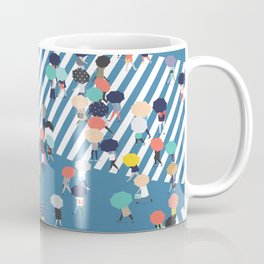 Crossing The Street On a Rainy Day - Blue Mug