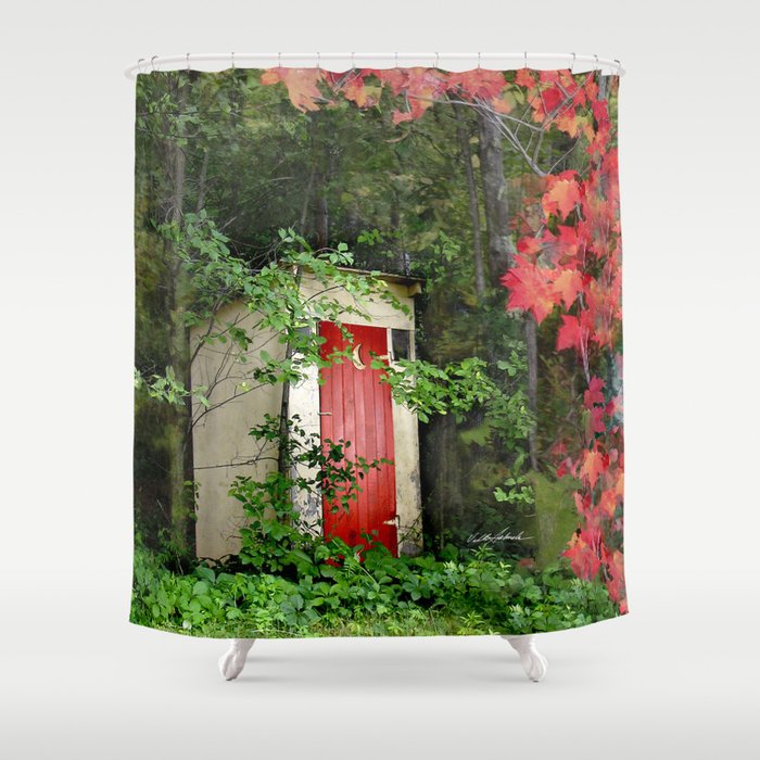 The Red Outhouse Door Shower Curtain By Vikkisalmela Society6