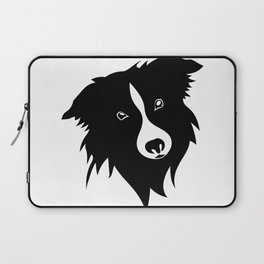 Portrait of a funny playful black and white border Collie puppy. A rough plan. Shepherd dog, smart friend black and white. Laptop Sleeve