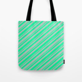 [ Thumbnail: Green & Grey Colored Lines Pattern Tote Bag ]