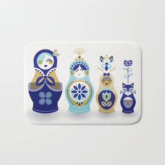 Russian Nesting Dolls – Blue & Gold Bath Mat