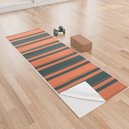 [ Thumbnail: Coral and Dark Slate Gray Colored Striped/Lined Pattern Yoga Towel ]
