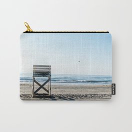 While the Lifeguards Away Carry-All Pouch | Ocean, Sea, Sand, White, Peaceful, Beach, Red, Bird, Summer, Serene 