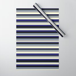 [ Thumbnail: Colorful Slate Gray, Dark Gray, Light Yellow, Midnight Blue, and Black Colored Lined/Striped Pattern Wrapping Paper ]