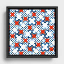 Moroccan Floral Tiles, Mandala Tribal Ethnic Kaleidoscope Pattern, Geometrical Bohemian Graphic Framed Canvas