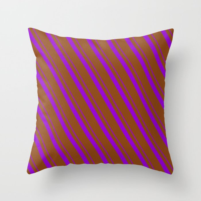 Dark Violet and Brown Colored Striped/Lined Pattern Throw Pillow