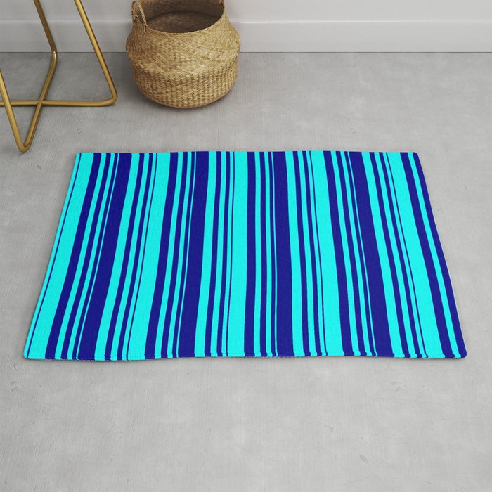 Aqua & Dark Blue Colored Stripes/Lines Pattern Rug