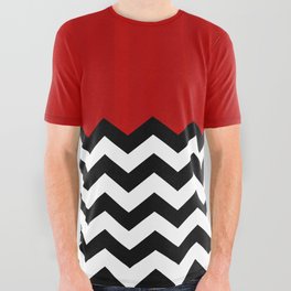 Red Black White Chevron Room w/ Curtains All Over Graphic Tee