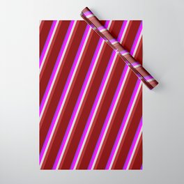 [ Thumbnail: Eye-catching Purple, Fuchsia, Light Grey, Red, and Maroon Colored Striped/Lined Pattern Wrapping Paper ]