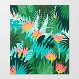 Let's Dance In The Sun, Wearing Wildflowers In Our Hair, Tropical Jungle Nature Botanical Painting Canvas Print