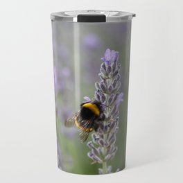 Bumblebee On Lavender Close Up Photograph Travel Mug