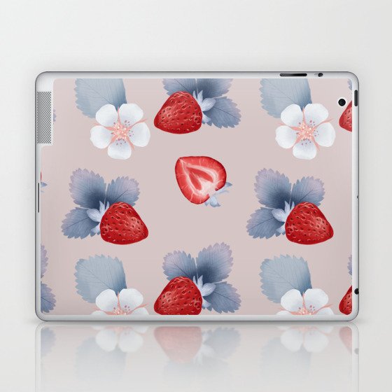 Strawberry Pattern with flowers and leaves Laptop & iPad Skin