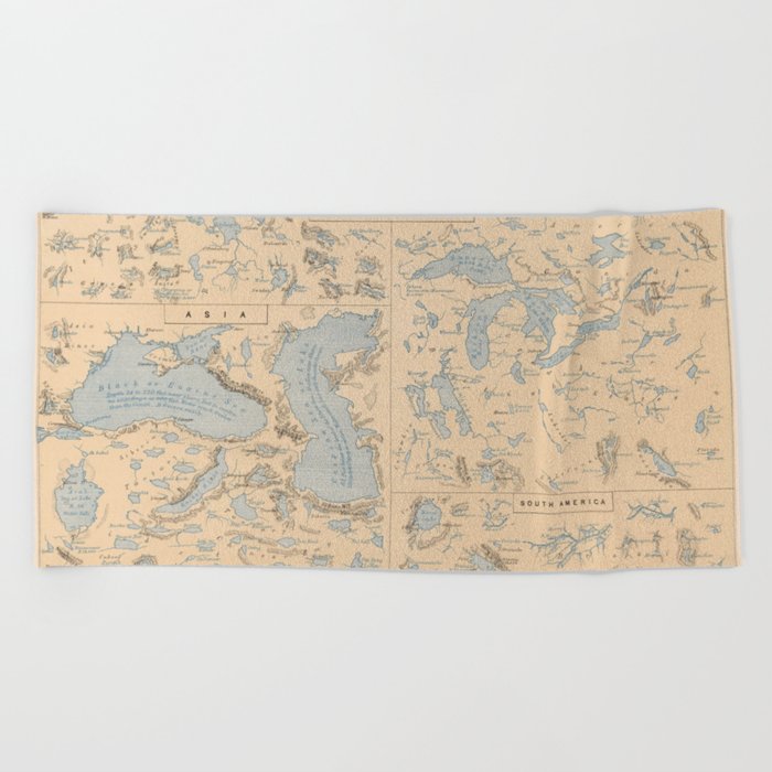 Old Lakes of The World Map (1852) Vintage Global Bodies of Water Atlas