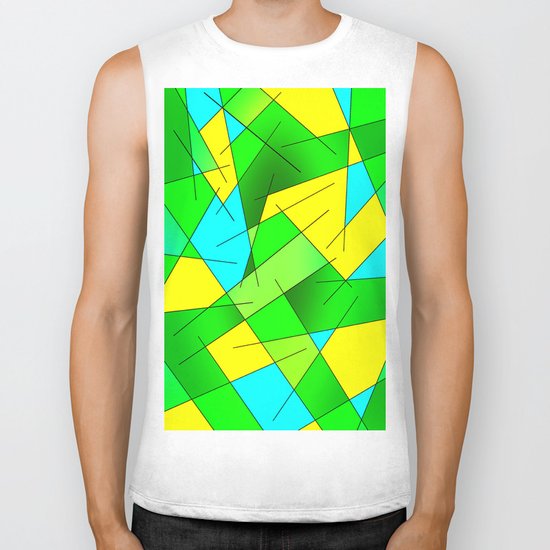 ABSTRACT LINES #1 (Greens, Yellow, Light Blue-Aquamarine) Biker Tank