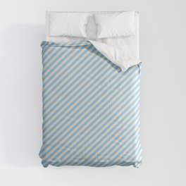 [ Thumbnail: Beige and Light Sky Blue Colored Stripes/Lines Pattern Comforter ]