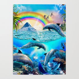 Rainbow Dolphins Poster