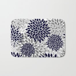 Abstract, Floral Prints, Navy Blue and Grey Bath Mat