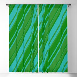 [ Thumbnail: Forest Green, Green & Light Sea Green Colored Pattern of Stripes Blackout Curtain ]