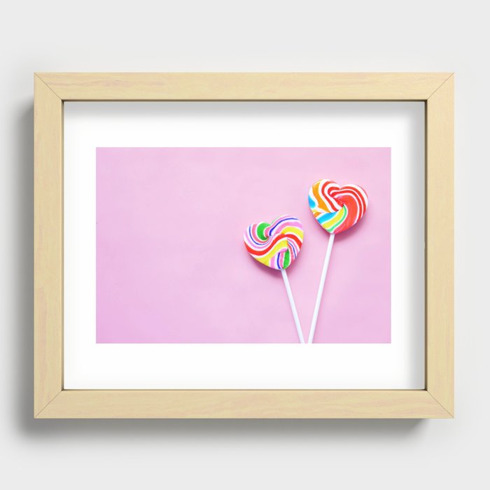 Pink Heart Lollipops Recessed Framed Print