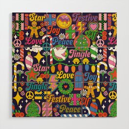 60s 70s Colorful Christmas Pattern Wood Wall Art