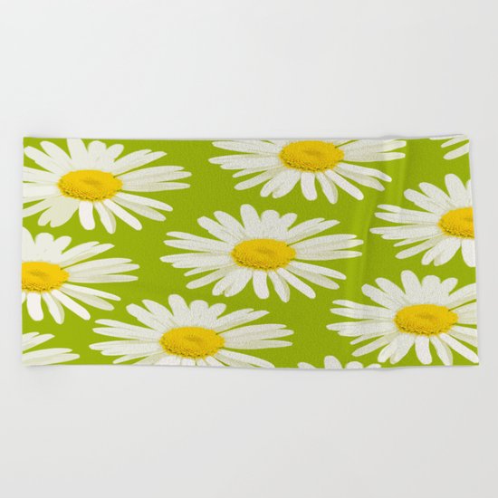 Daisies on a vivid green background - #Society6 #buyart Beach Towel