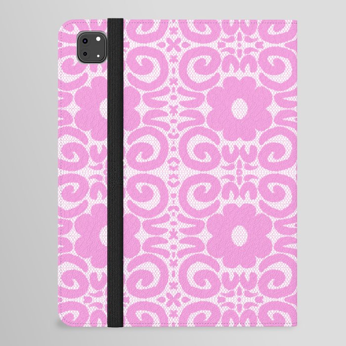 Spring Retro Daisy Lace Pink on White iPad Folio Case