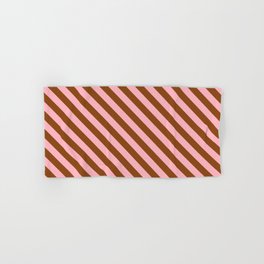 [ Thumbnail: Light Pink and Brown Colored Stripes/Lines Pattern Hand & Bath Towel ]