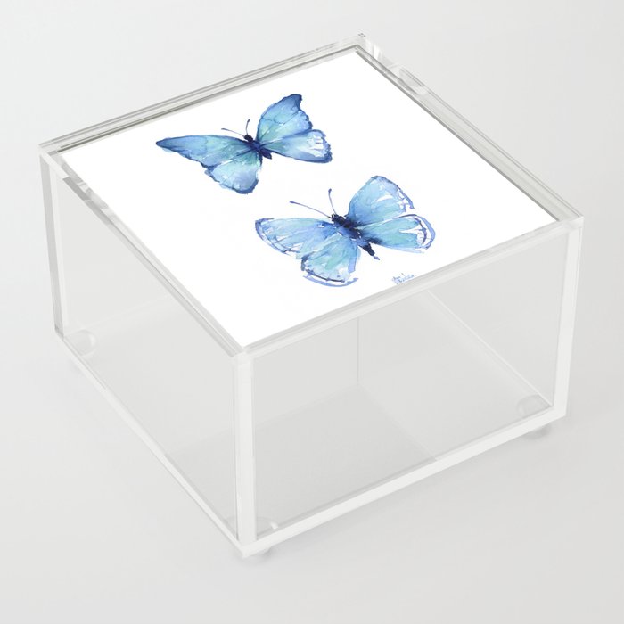 Two Blue Butterflies Watercolor Acrylic Box
