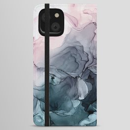 Blush and Payne's Grey Flowing Abstract Painting iPhone Wallet Case