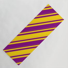 [ Thumbnail: Yellow and Purple Colored Stripes/Lines Pattern Yoga Mat ]