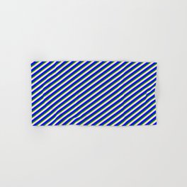 [ Thumbnail: Green, Bisque & Blue Colored Stripes Pattern Hand & Bath Towel ]