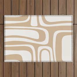 Palm Springs Midcentury Modern Abstract Pattern in Natural Wood Beige Outdoor Rug