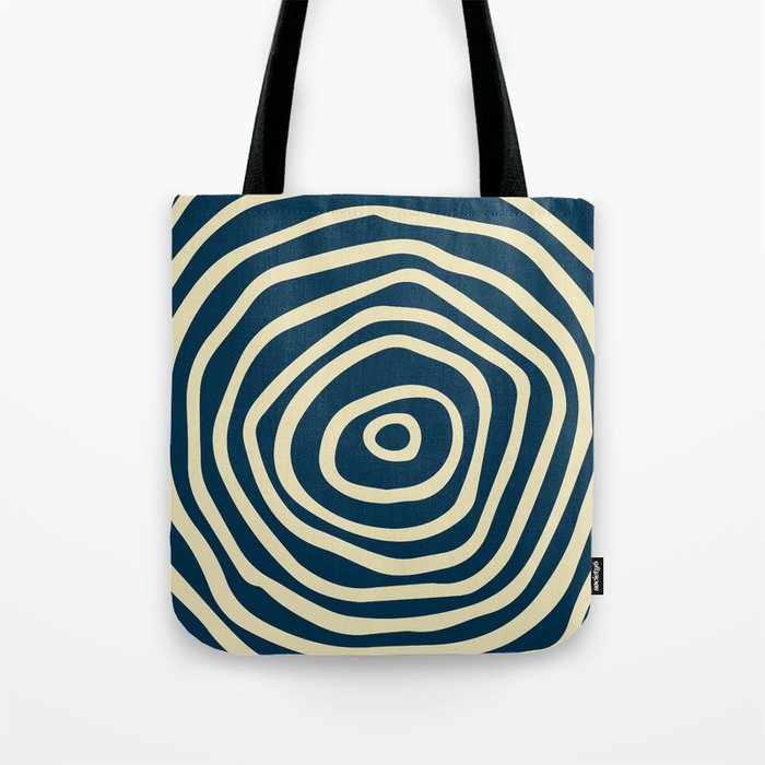 Mid Century Modern Abstract Spiral Art - Prussian Blue and Dutch White Tote Bag