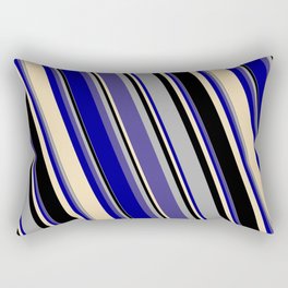 [ Thumbnail: Dark Gray, Dark Slate Blue, Dark Blue, Tan, and Black Colored Striped Pattern Rectangular Pillow ]